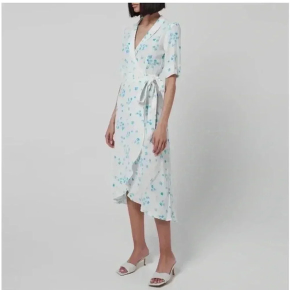 NWT Ganni Printed Crepe Wrap Dress Size 0 - Picture 3 of 16
